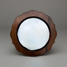 Vintage Scalloped Farmhouse MCM Oval Wall Mirror In Oak