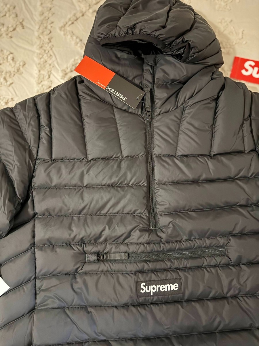 SUPREME Micro Down Half Zip Hooded Pullover Quited Logo-Silver