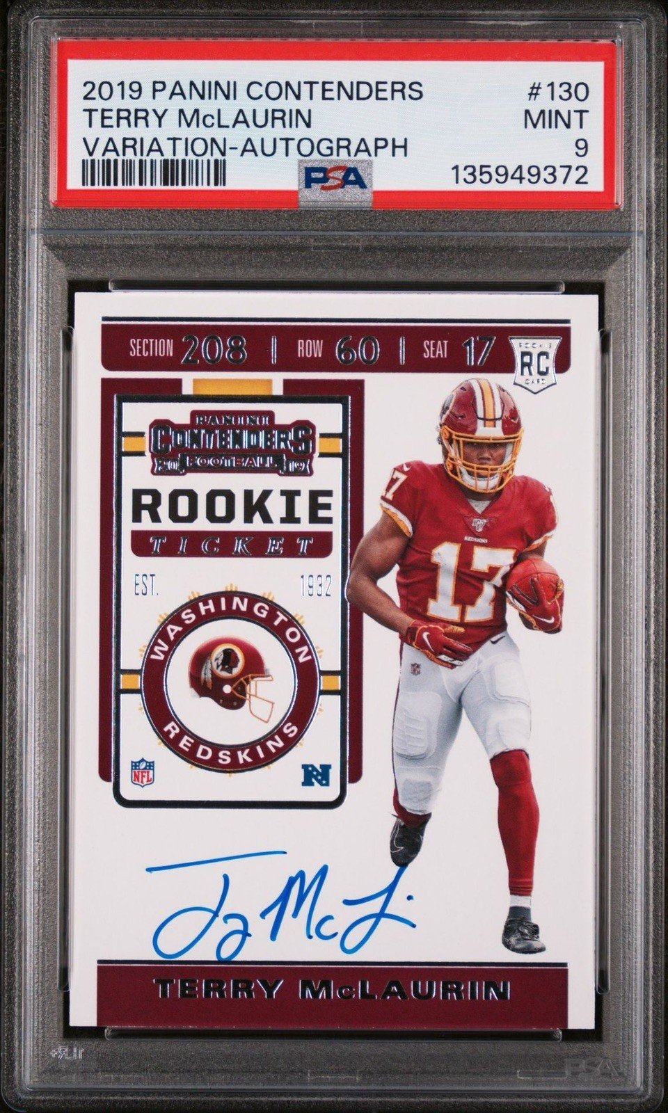 2019 Panini Contenders Terry McLaurin Variation #130 Autograph Redskins RC