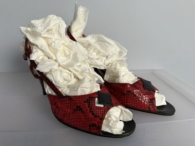 Vintage Sidonie Larizzi rot & schwarz Schlangenhaut Sandalen nie getragen Made in Italy