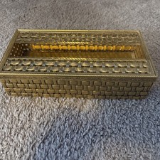 Vintage-Hollywood Regency-Ornate-Tissue Box Holder-Rectangular/Basket Weave-