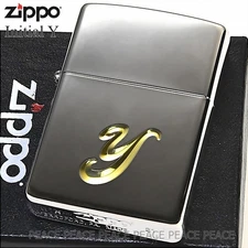 Zippo Lighter Initial Y V Cut Gold Insert Chrome Mirror Surface New