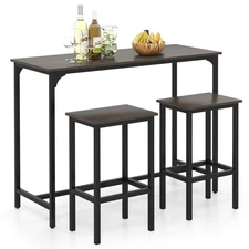 3 PCS Counter Height Table Set w/ Footrests Rectangular Pub Table & Chairs
