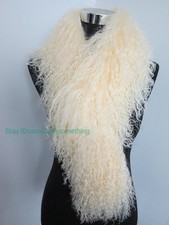100 Real Mongolian Lamb Fur Scarf with Clip / Collar/ Beige Wrap /women Cape