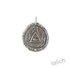 925 Sterling Silver Ornate Scrolls Red CZ All Seeing Eye Charm Amulet Pendant