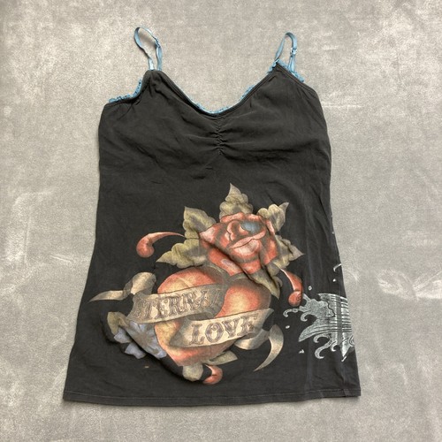 Vtg Y2K Ed Hardy Intimates Koi Fish Eternal Love Shelf Bra Cami Sz L Distressed