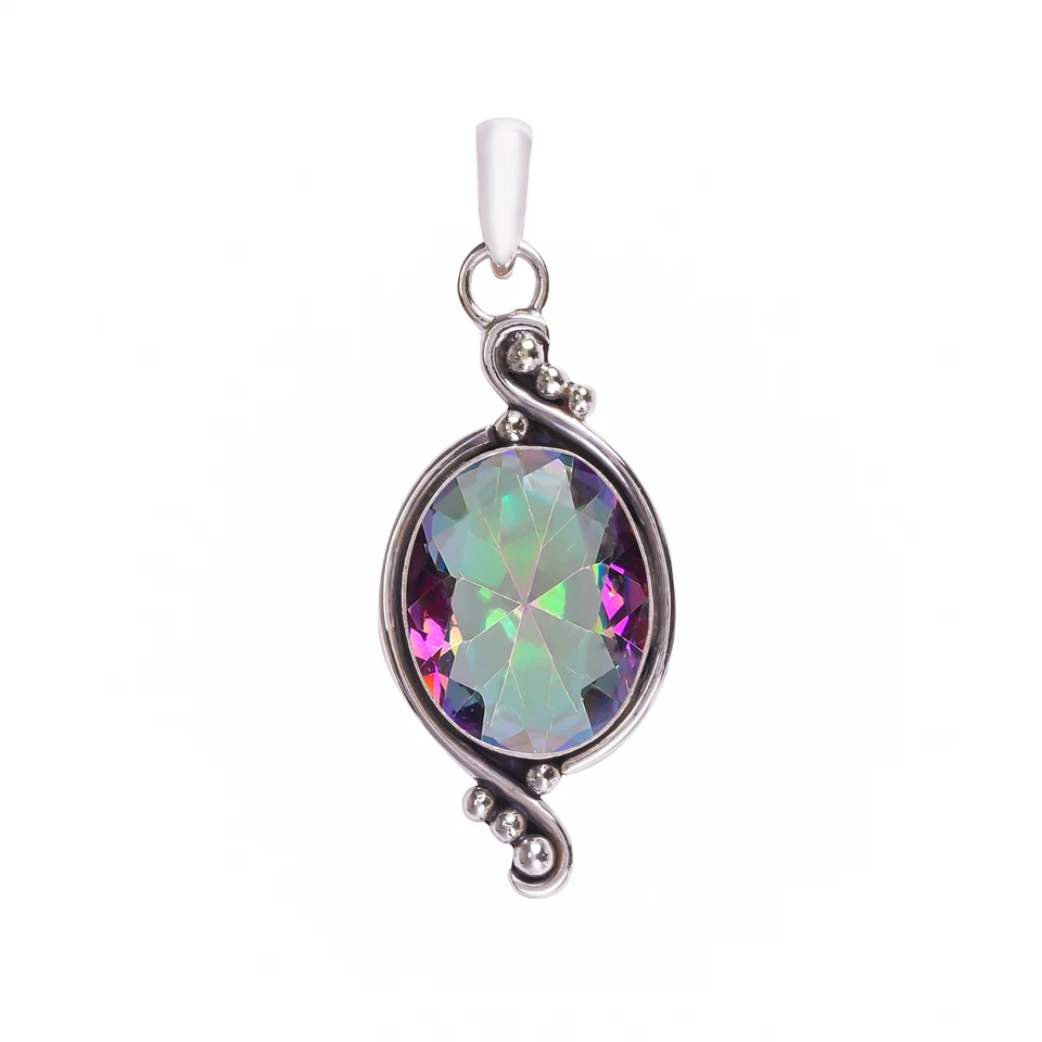 Colgante de joyería de plata de ley 925 con piedras preciosas de topacio místico, elegante colgante Foto 3 de 4