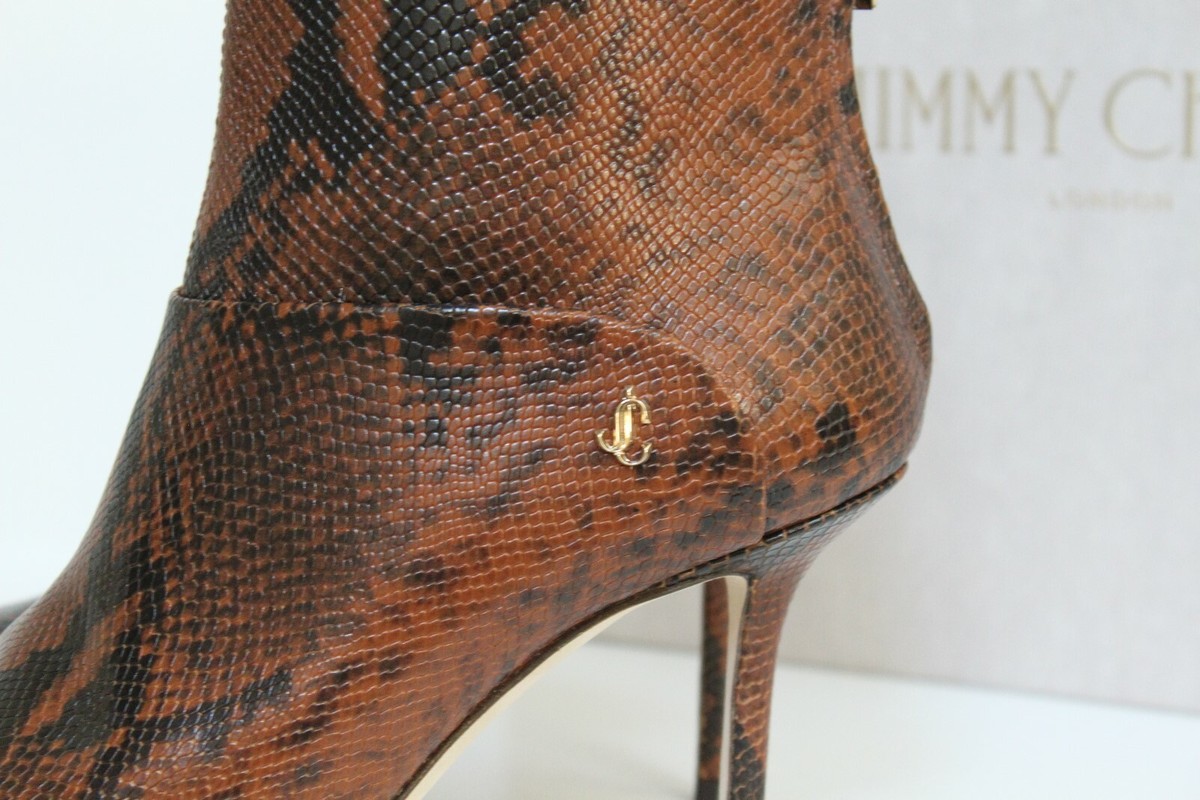 JIMMY CHOO の靴♪ ★BEYLA ★ 85mm【スネークプリント】 sz 8.5 / 38.5 Jimmy Choo Beyla Brown Snake Print Leather