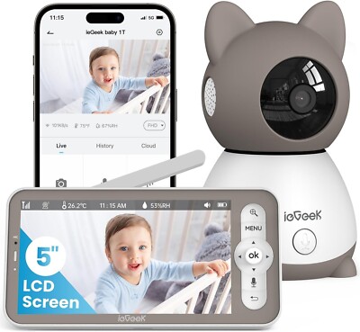 ieGeek 2K Baby Monitor Camera and Audio Smart Video Monitor with 5'' Screen,PTZ