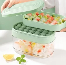 2 Pack Round Ice Cube Trays For Freezer w Lid and Bin Ice Molds 48 Cubes