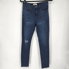 Madewell Women's Jeans Sz 26 Roadtripper Skinny Distressed Mid Rise Blue Raw Hem