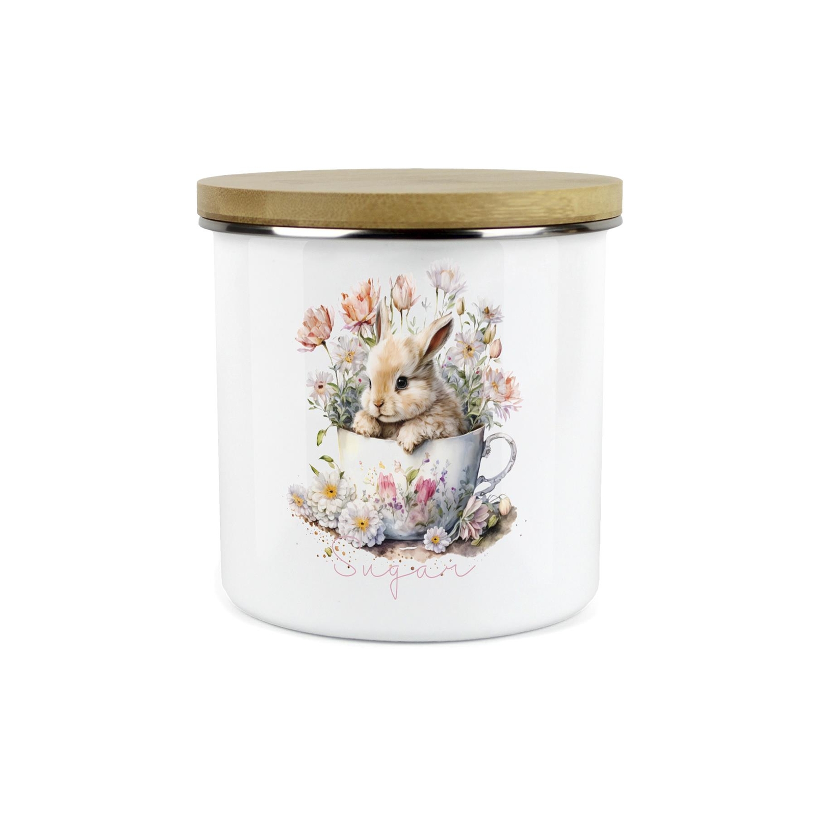 Teacup Bunny Sugar Canister - Enamel Kitchen Hot Drinks Storage Container