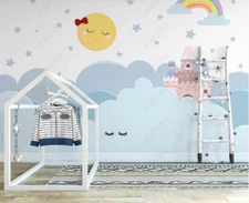 3D Rainbow Moon Star Cloud Kids Self-adhesive Removeable Wallpaper Wall Mural