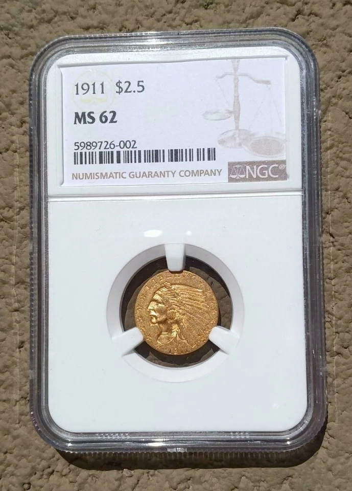 1911 Indian $2 1/2 gold Quarter Eagle, NGC MS62 - Image 2 of 3