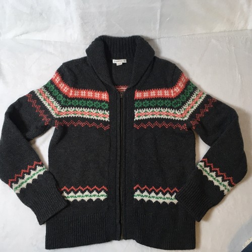 J. Crew Crewcuts Fair Isle Sweater Girls Size 10 Gray Nylon Lambswool Full Zip