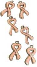 Pink Ribbon Charms Breast Cancer Awareness for DIY jewelry making lot of 6