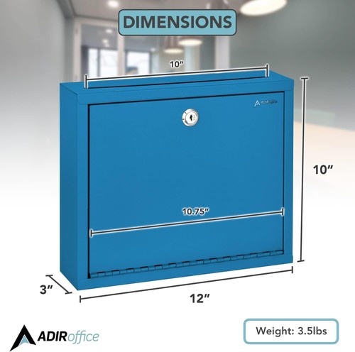 Modern Blue Suggestion Box with Key Lock & Drop Slot for Payments - 3x10x12 Inch - Picture 9 of 11