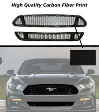 Fits 15-17 Ford Mustang Front Upper & Lower Mesh Grille Grill - ABS Carbon Look 