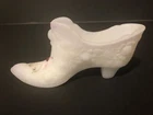 VINTAGE FENTON ART GLASS CABBAGE ROSE SLAG 6" SHOE Signed Hand Decorated