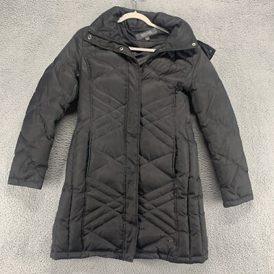 Kenneth Cole Reaction Womens Medium Black Fur Hoodie Feather Puffer Down  Jacket