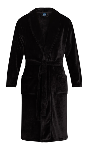George Men's Robe Bathrobe Black One Size Plush Fleece Belt Pockets