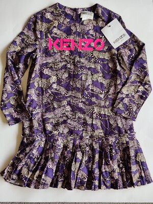 Kenzo Kid's Youth Cheetah Print Plated Purple Girl Dress Size 6 Fashion Kids