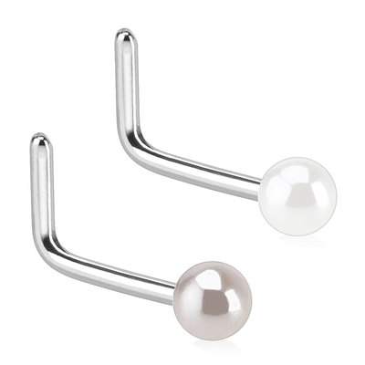 Pearl Coating Ball Surgical Steel L Bend Nose Ring Studs Screws Barbell 20G