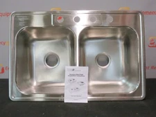 Revere Puritan Kitchen Double Sink PBLD3322D8SN4 4 Hole 33X22 Free Shipping
