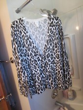 NWOT women's 3/4 sleeve cardigan Chico's Size 2 animal print ivory/sage/black