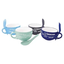 18 oz Ceramic Soup Mug with Spoon – “Relax & Enjoy” Design – Choose Your Color