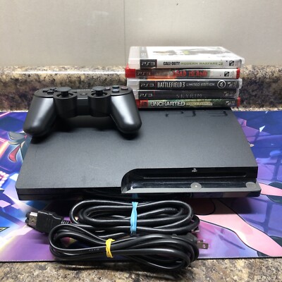 Sony Playstation 3 Slim 150 GB Console Controller, Cables, & 5 Games PS3 #ML38