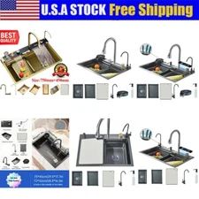 Waterfall Drop-in Single Slot Kitchen Sink Workstation w/ Faucet Stainless Steel