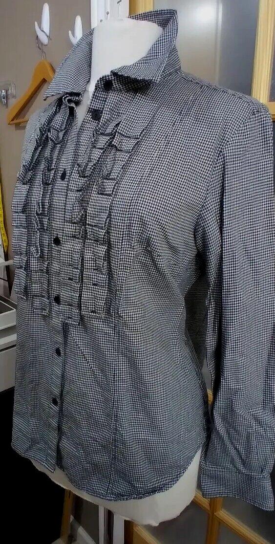 Pendleton Blouse Classic Ruffle Front Fitted Blac… - image 2