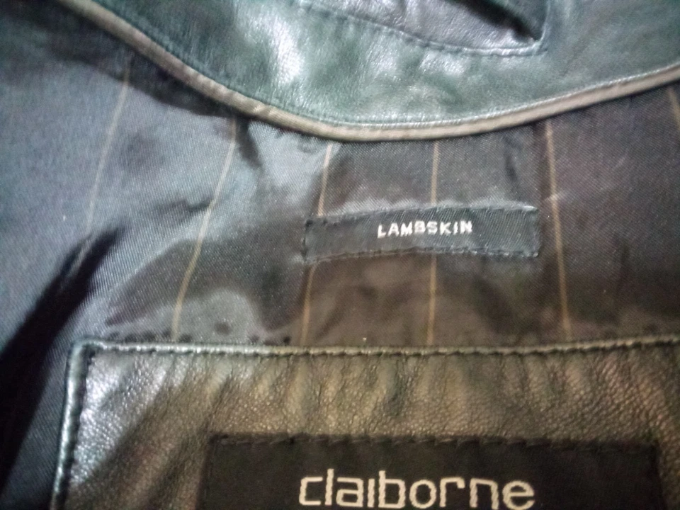 Abrigo de cuero forrado de piel de cordero Claiborne Outerwear para mujer 3X negro Foto 4 de 4