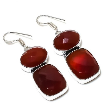 Red Carnelian Gemstone Handmade 925 Sterling Silver Jewelry Earring 2.05'' r075