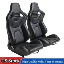 For Porsche Car 2Pcs Racing Seats Adjustable Reclinable w/Slider Leather Black