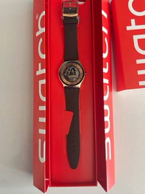 Swatch Copper Flame SS07G107 SKIN Irony 42mm Rose Gold Black Watch NEW