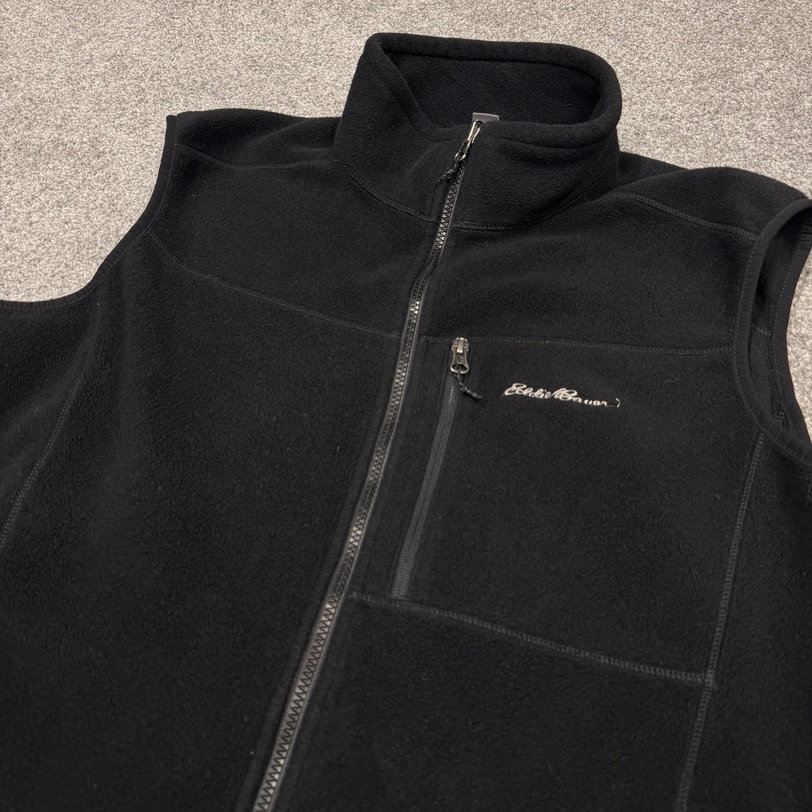 Eddie Bauer Vest Men XL Tall Black Jacket Zip Up Fleece Hike Outdoors Pockets