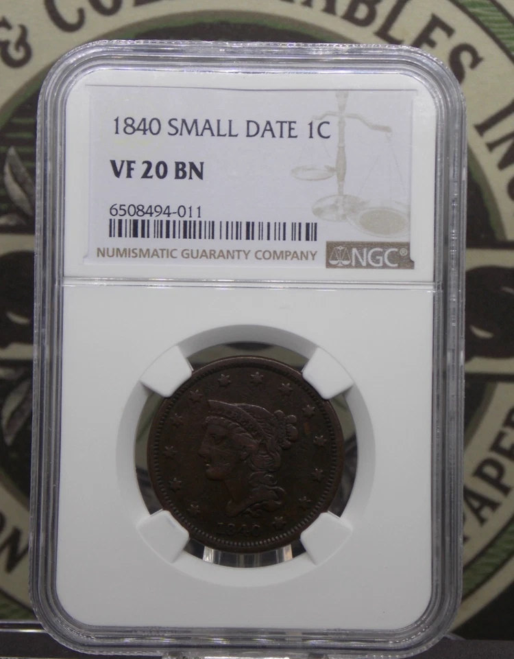 1840 Braided Hair Large Cent *SMALL DATE* 1c NGC VF20 BN #011 Very Fine ECC&C - Image 3 of 4