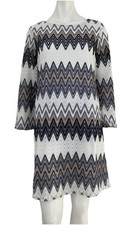 Tacera Crochet 3/4 Sleeve Dress BOHO Chevron Print Overlay Zig Zag Geometric