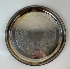 International Silver Company Vintage Silver Plated 12" Round Serving Dish Tray