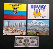Rare Alfa Tango 61-AT-101 Ecuador QSL Set 1990 + Postcards & 5 Sucres Note