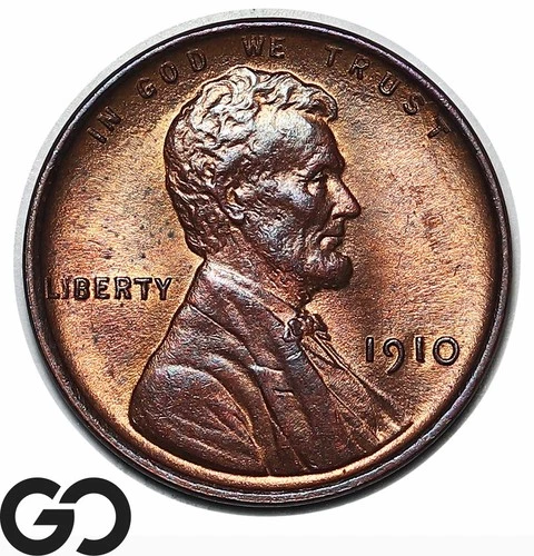 1910 Lincoln Cent Wheat Penny, Red Brown, Gem BU++ RB