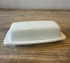 Vintage Pyrex Milk Glass Covered Butter Dish, 2 Pieces