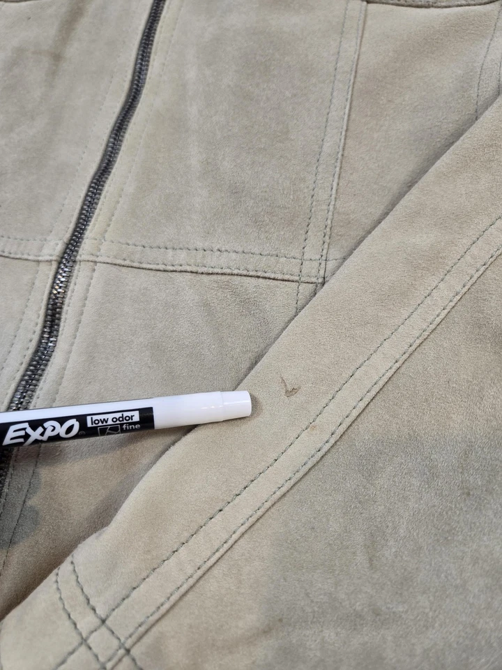 Chaqueta Armani Collezioni Para Hombre 50 Beige Gamuza Cuero Cremallera Frontal Abrigo Hecho en Italia Foto 3 de 4