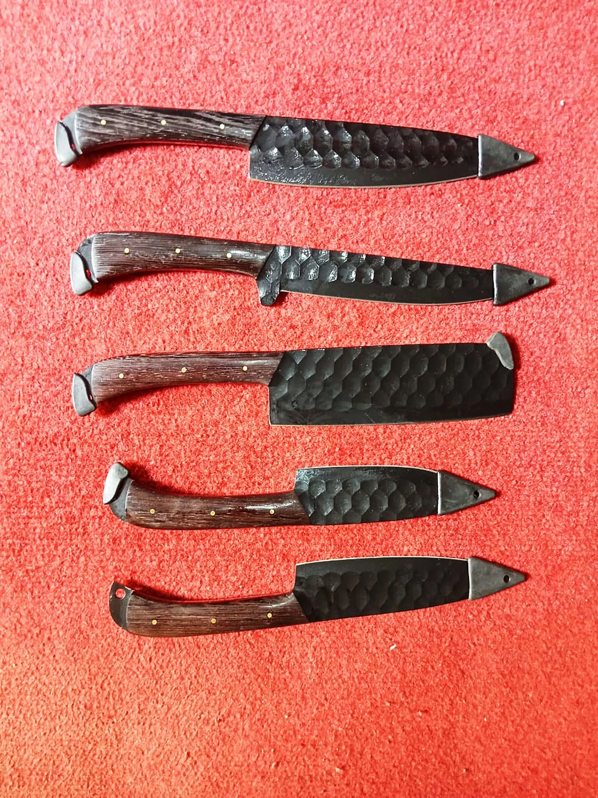 CUSTOM HAND FORGED D2 CARBON STEEL CHEF KITCHEN KNIFE SET WOOD HANDLE SET OF "5"