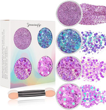 4 Styles Purple Face Glitter Gel, Halloween Body Hair Glitter for Women, Mermaid