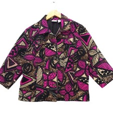 Chicos Jacket Size 3 XL Bold Floral Print Textured Lined Button Front