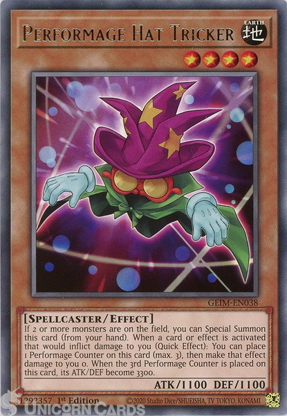 GEIM-EN038 Performage Hat Tricker Rare 1st Edition Mint YuGiOh Card