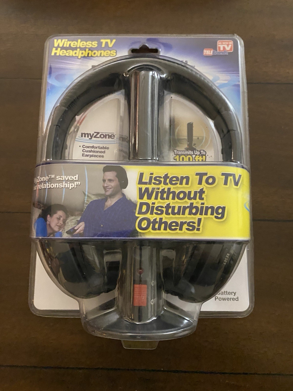 My Zone Wireless TV Headphones Battery Powered Transmits to 100 FT.  NEW ~Sealed